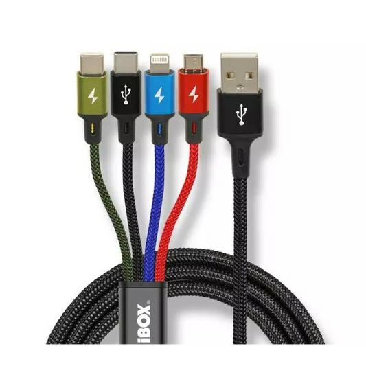 Cablu USB 4 in 1, iBOX, USB la Micro USB/USB-C/Lightning, 1.2 m, Negru (IKUM4W1CLR)